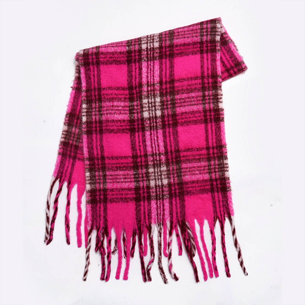 Wide Faux Cashmere Tassel Scarf-Winter Plaid Shawl