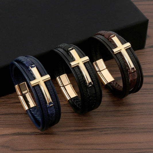 NEW LEATHER HANDWOVEN GOLD MAGNET BUCKLE BRACELET