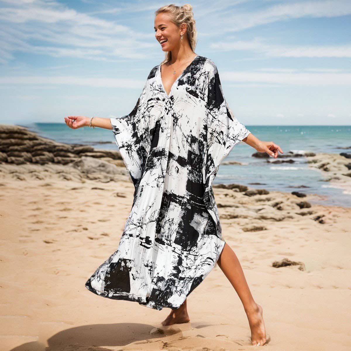 Rayon Beach Cover-Up with Handwoven Chest Detail_CWMM6157
