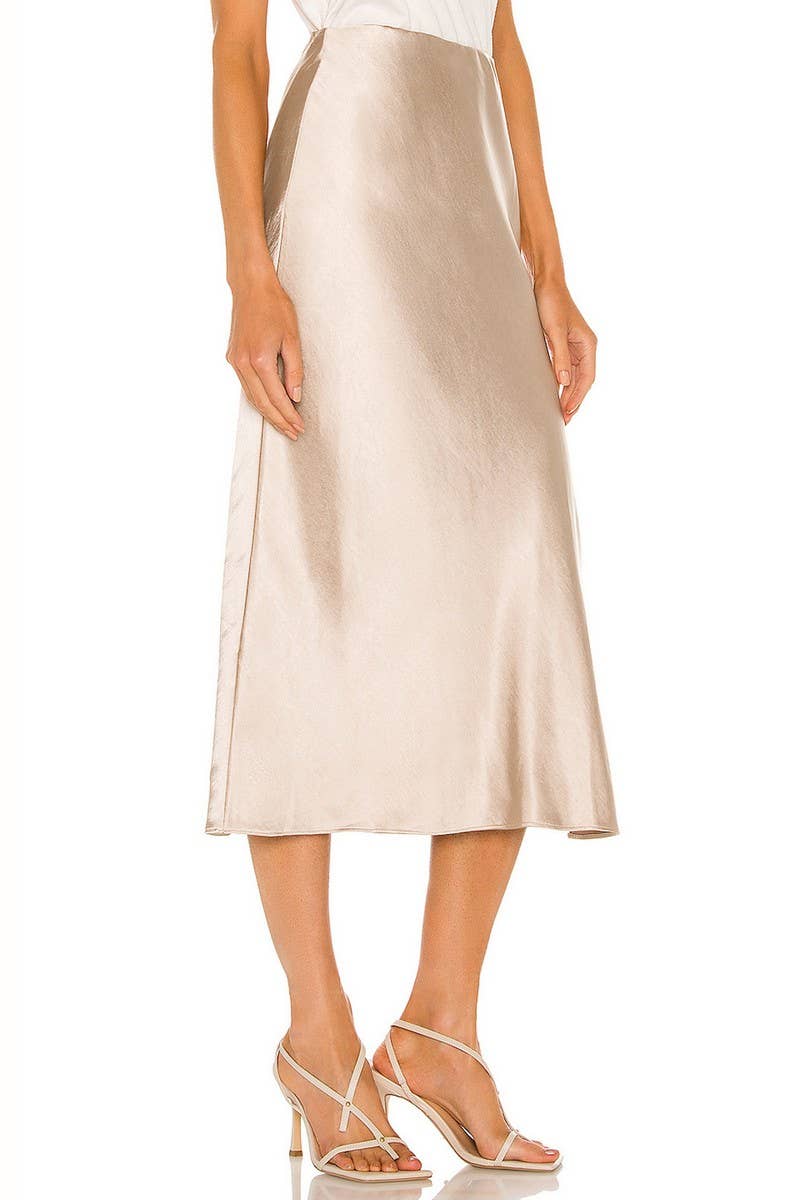 SATIN ELASTIC HIGH WAISTED SOLID SPLIT SKIRT