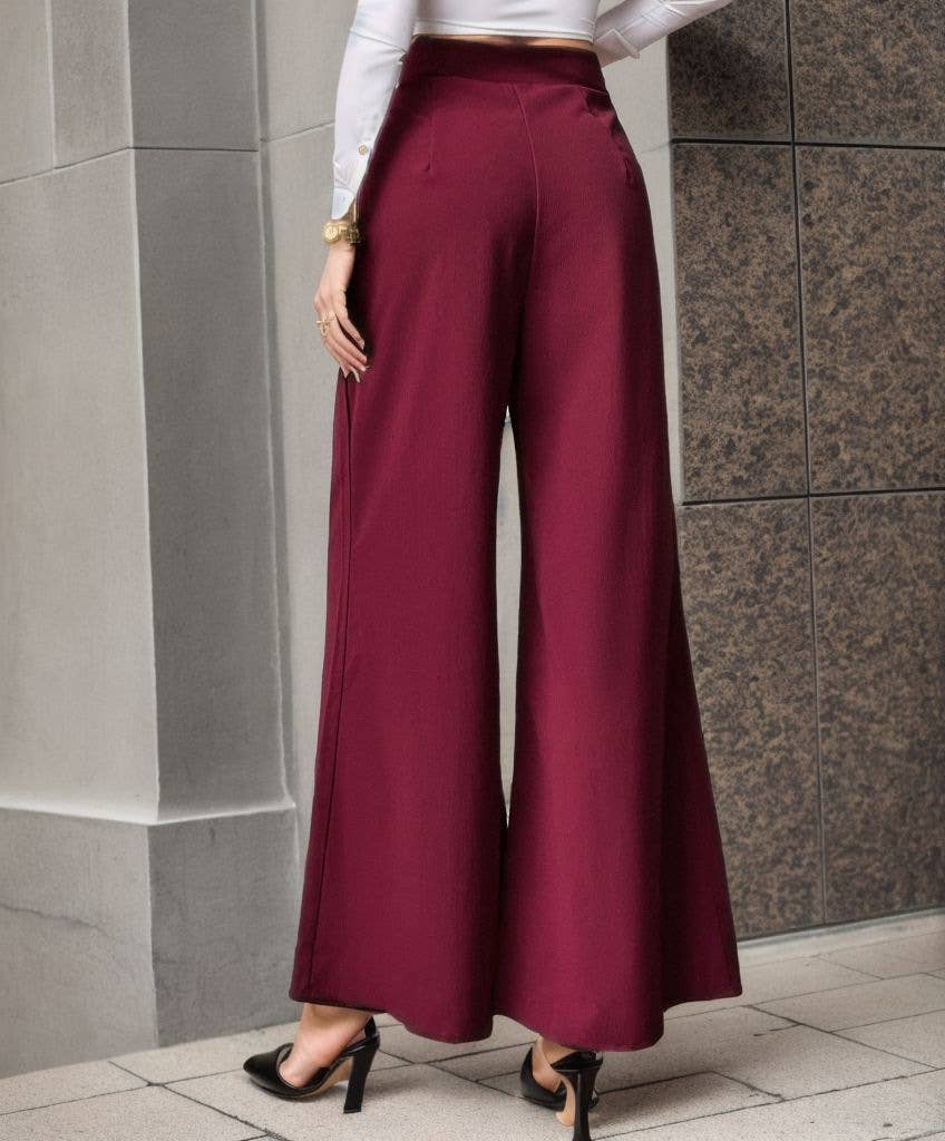LACE-UP COMMUTER STYLE HIGH-WAISTED WIDE-LEG PANT