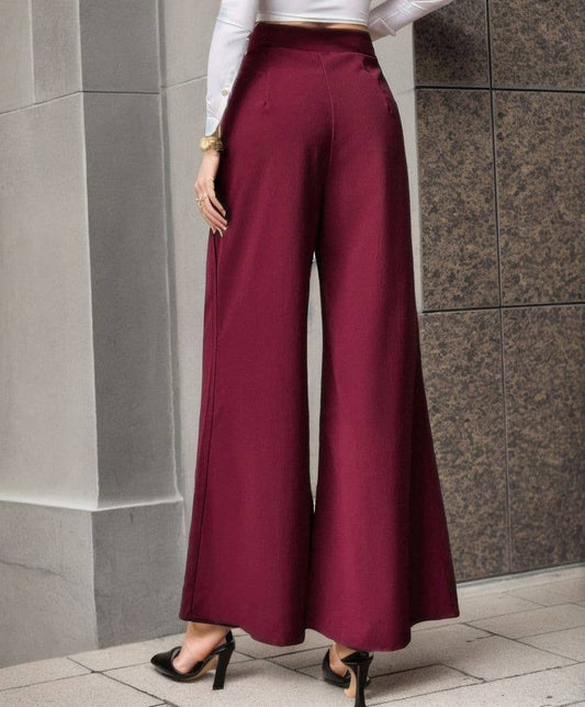 LACE-UP COMMUTER STYLE HIGH-WAISTED WIDE-LEG PANT