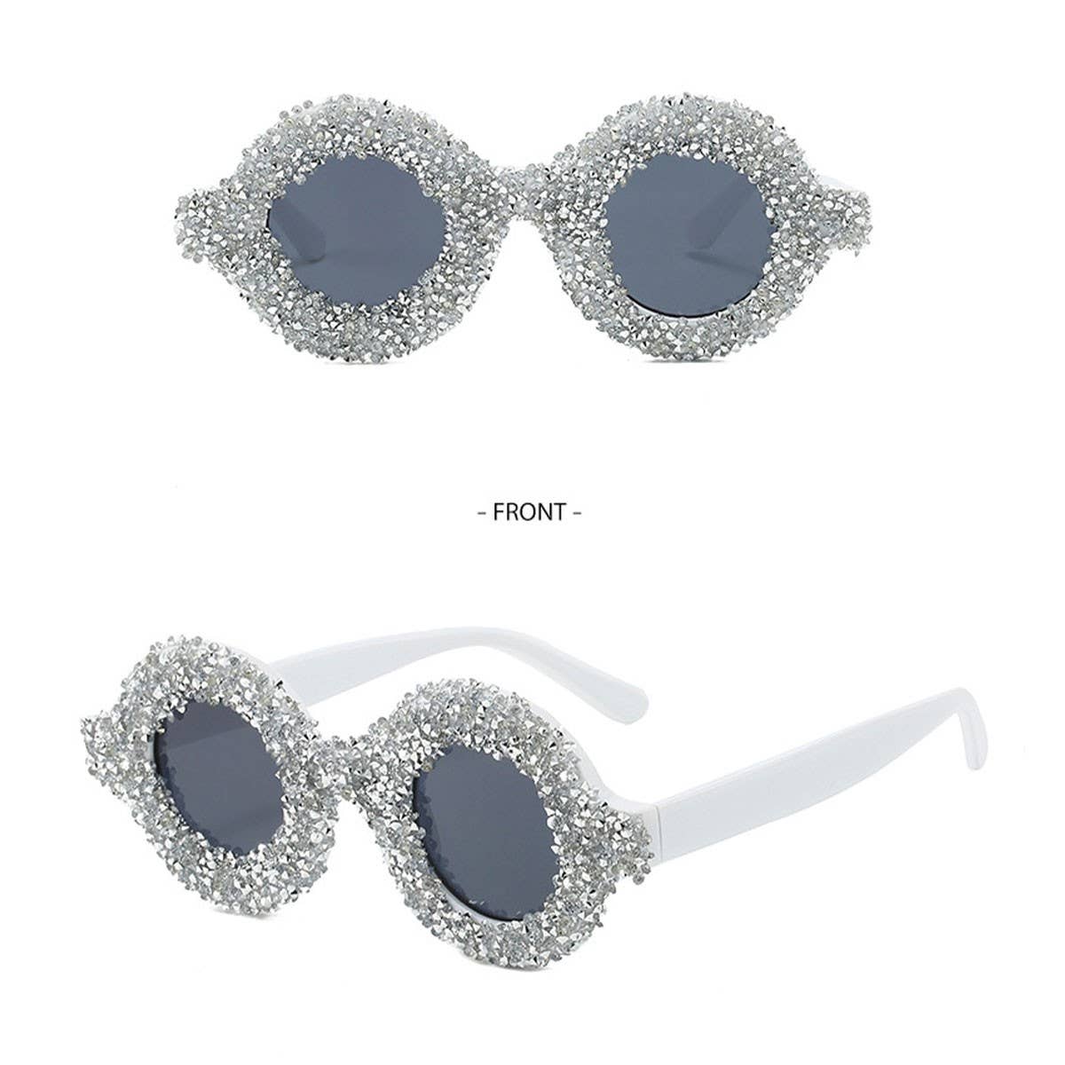 FASHIONABLE ROUND DIAMOND-STUDDED SMALL SUNGLASSES