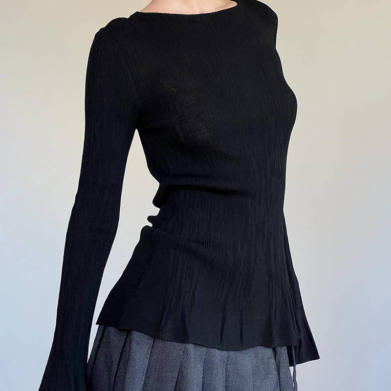 SOLID COLOR FLARED SLEEVE HEAD ROUND NECK T-SHIRT