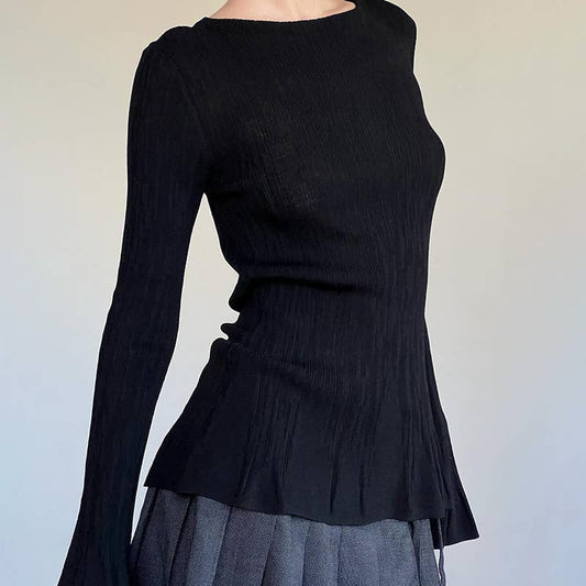 SOLID COLOR FLARED SLEEVE HEAD ROUND NECK T-SHIRT