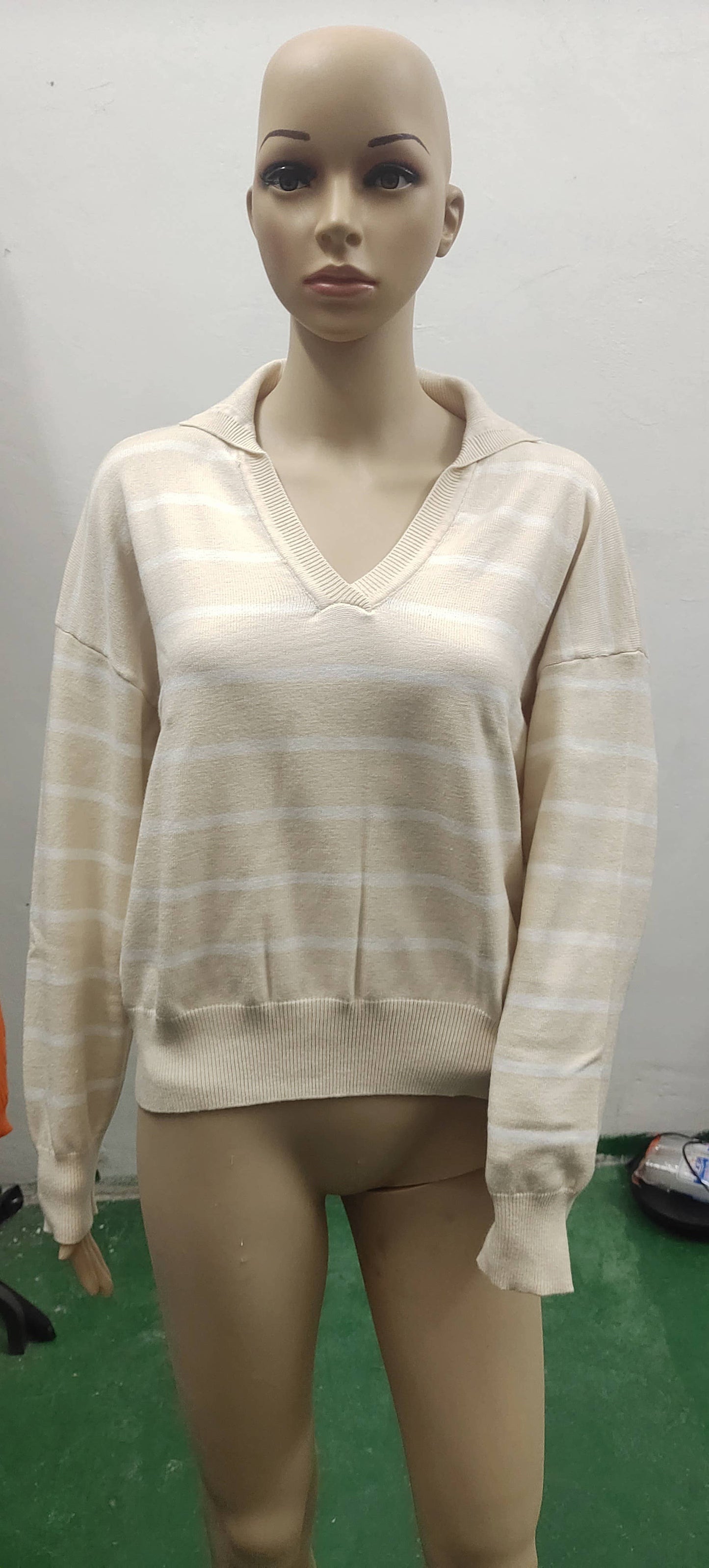 LONG SLEEVE POLO COLLAR STRIPED KNITWEAR