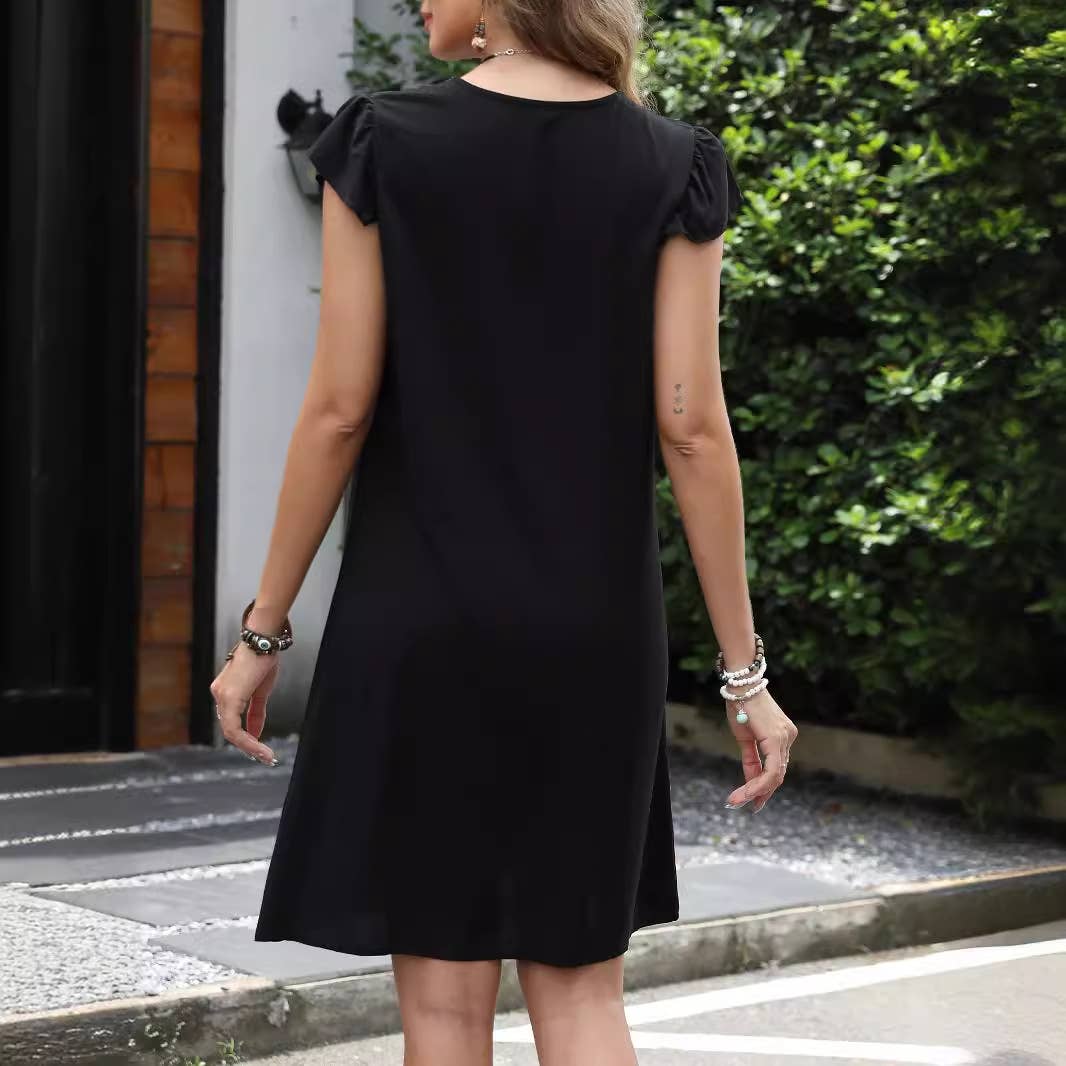 STYLISH CASUAL V-NECK EMBROIDERED DRESS