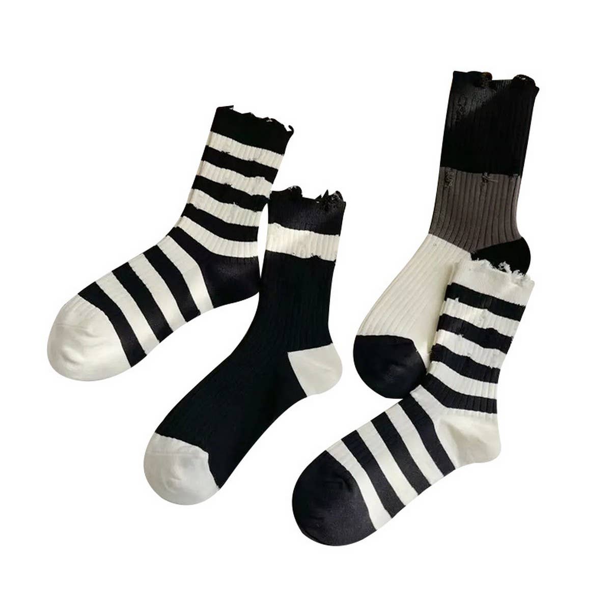 COTTON BLACK AND WHITE STRIPED HOLE SOCKS