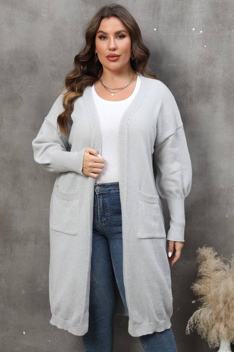 CWOSWL1568_PLUS Size Casual Open Front Long Cardigan Sweater