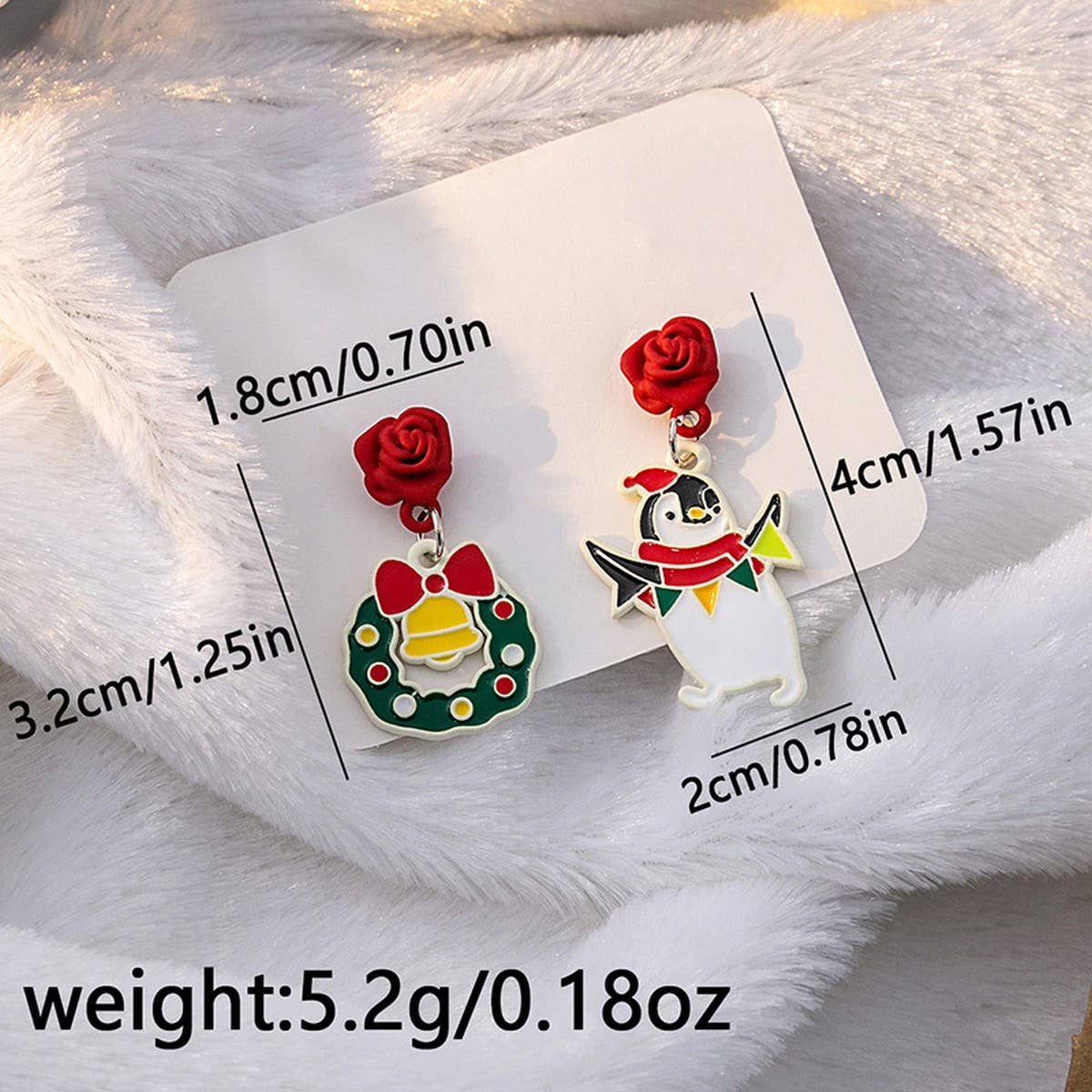 CHRISTMAS ELK BELL BOW ASYMMETRICAL EARRINGS