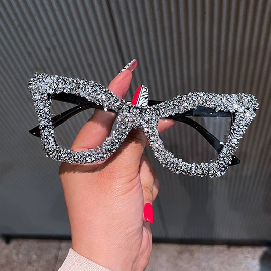 BLACK FRAME CAT-EYE GLASSES WITH RHINESTONES_CWASG0764