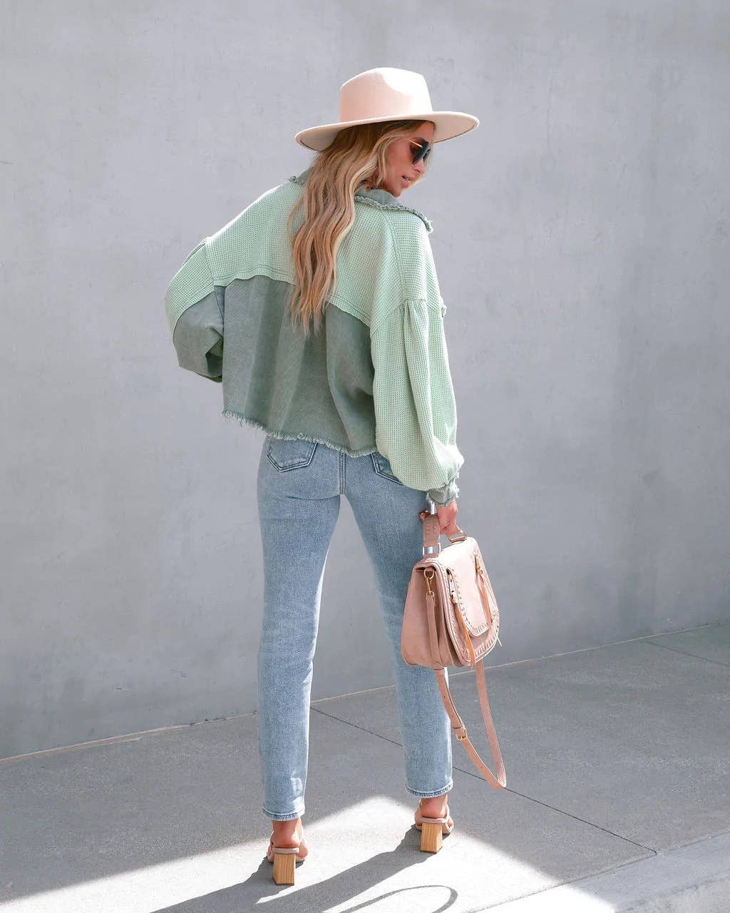 Waffle patchwork short washable coat