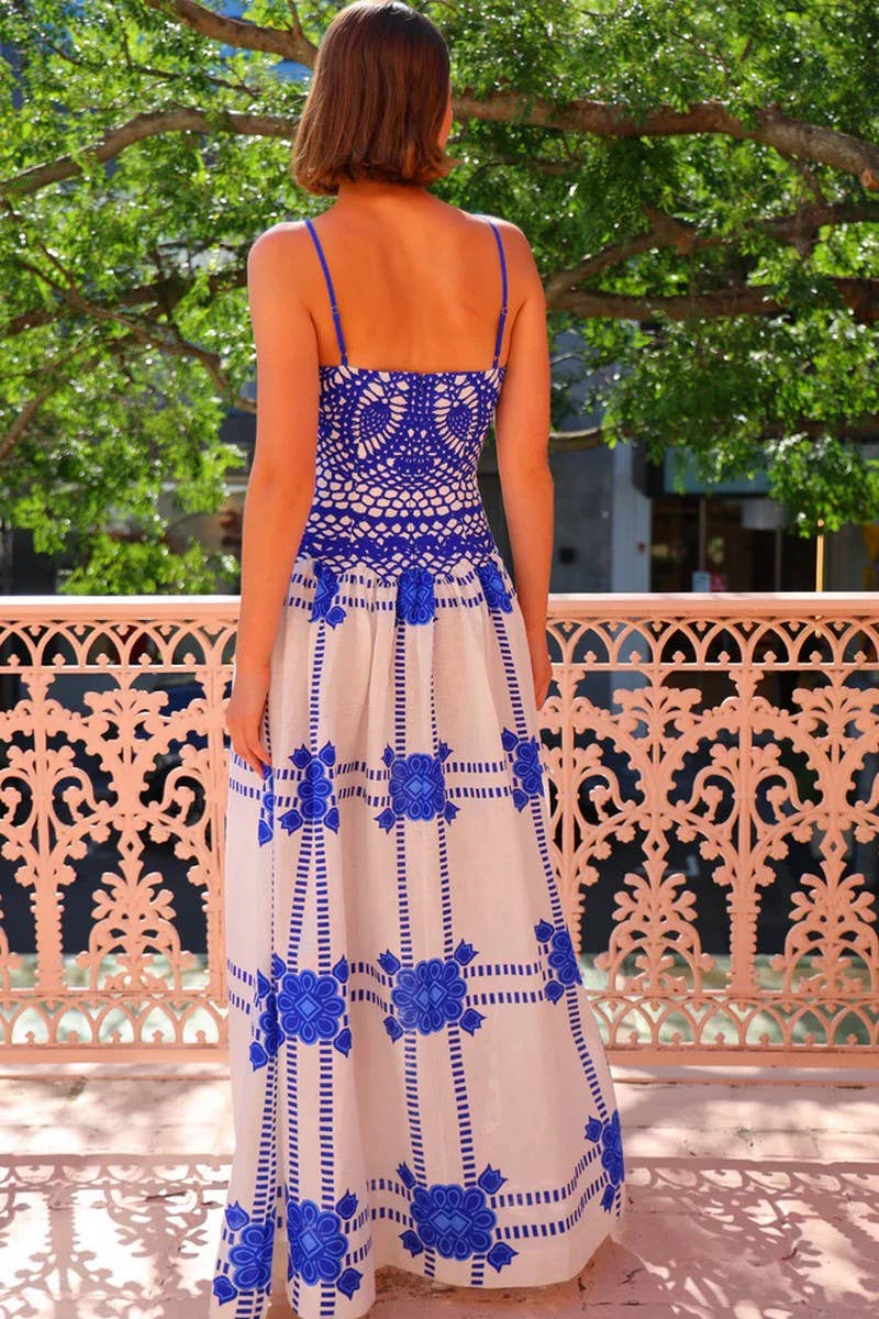 CWDMD5176_FLORAL LACE TRIM SPAGHETTI STRAP DRESS