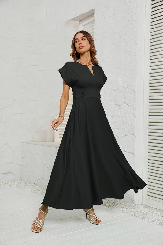 V-neck short-sleeved waist dress