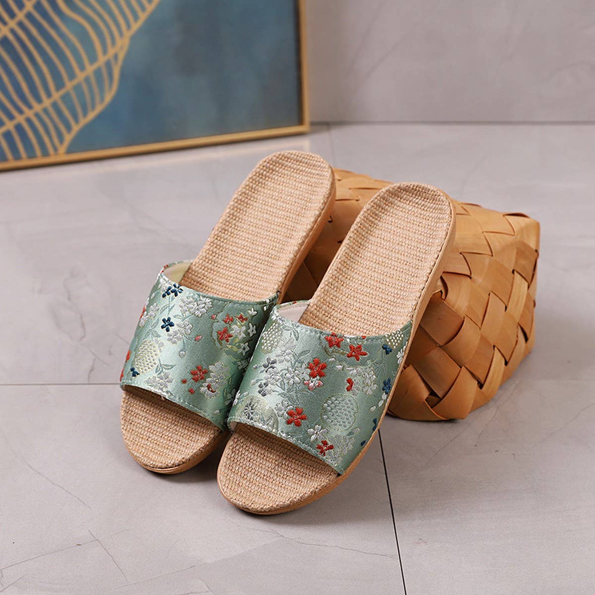 Embroidered Linen Slippers for Couples