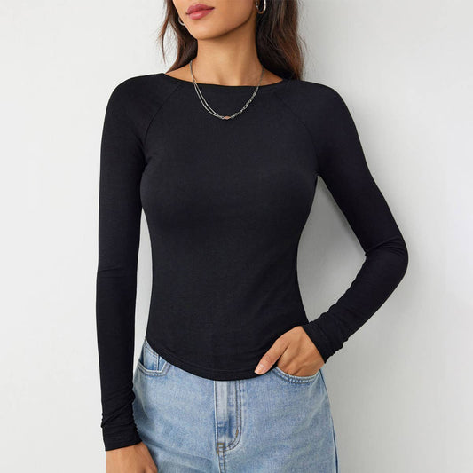 SLIM-FIT HIGH-ELASTIC KNIT LONG-SLEEVED TOP