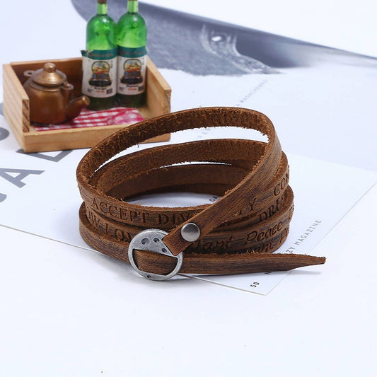 NEW FIVE-CIRCLE EMBOSSED LEATHER BRACELET