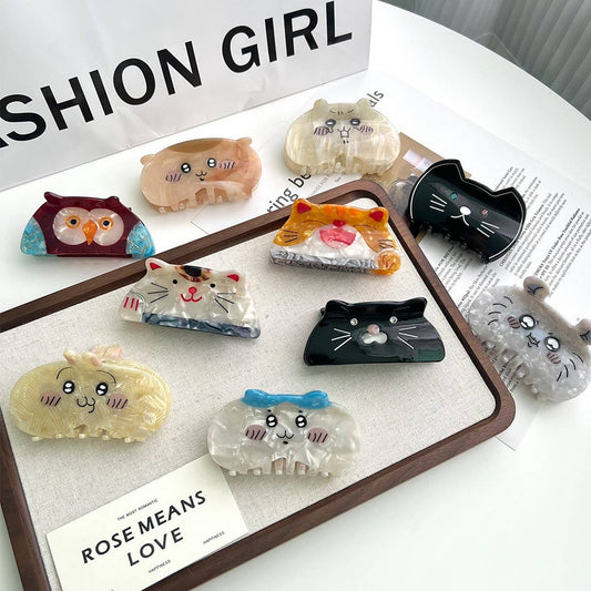 Cute Cartoon Cat Acetate Hair Clip with Bunny