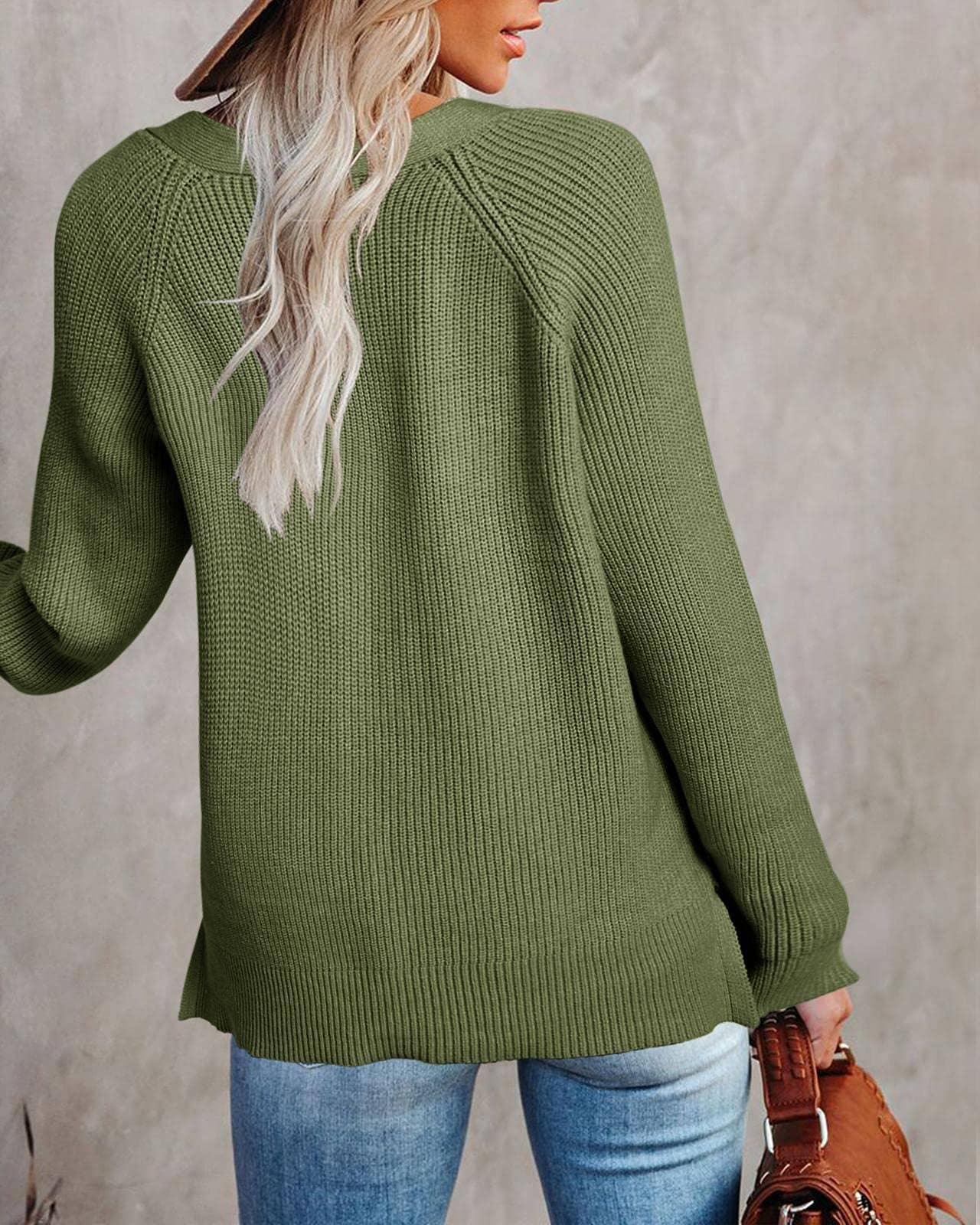 KNIT PULLOVER V-NECK SINGLE BREASTED SWEATER