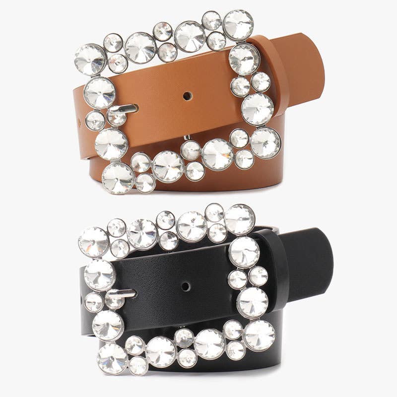 Square buttons and rhinestones fashionable belt