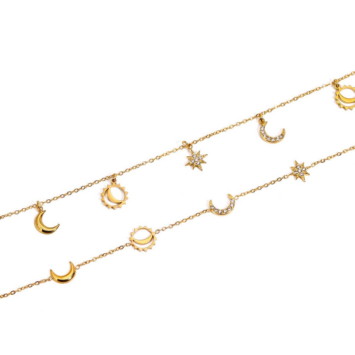 18K Gold Moon & Star Tassel Bracelet with Crystals_CWAJE4662