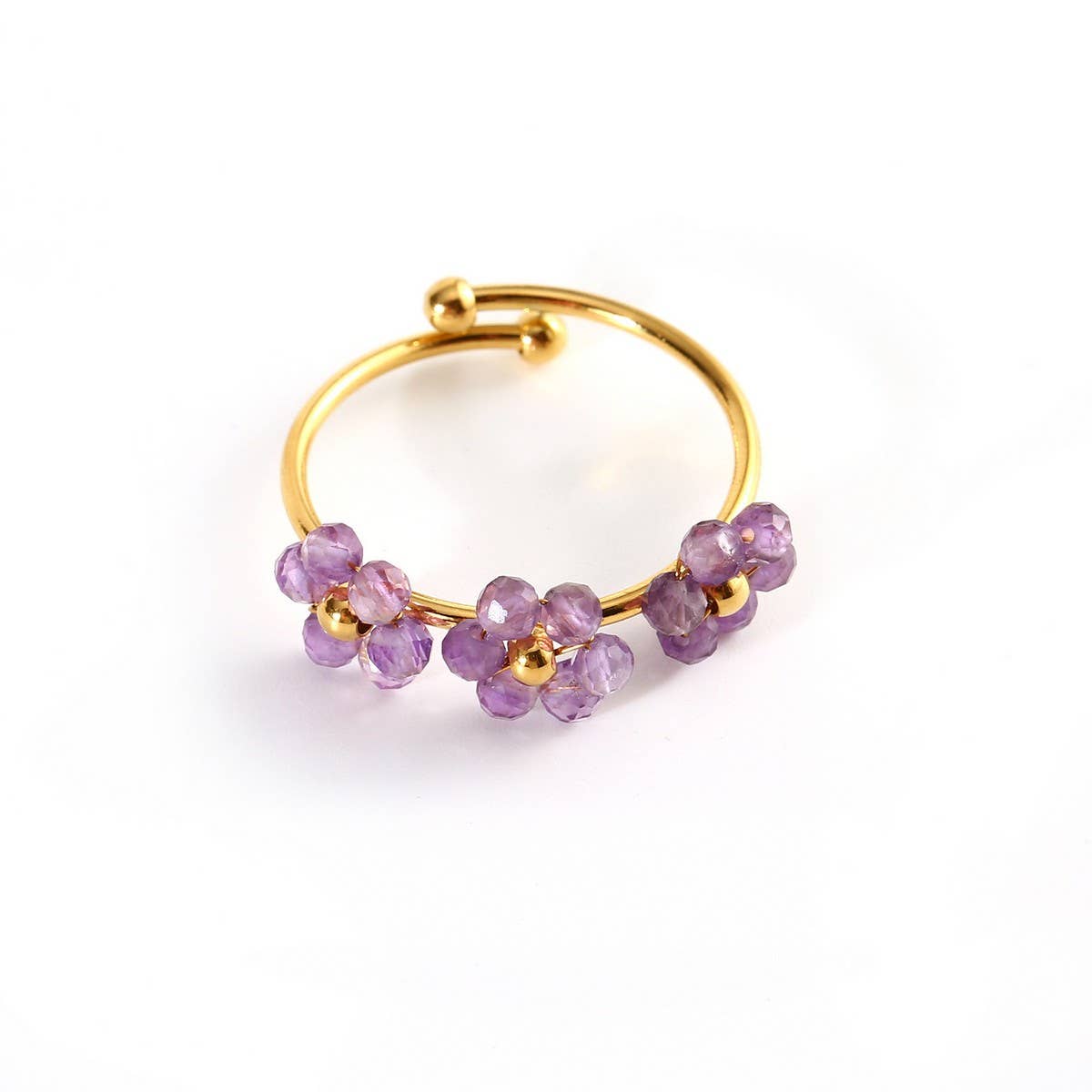 Triple Flower Open Ring in Natural Stone Steel