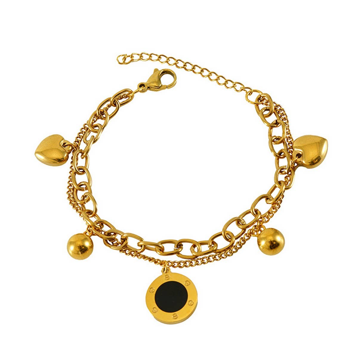 CWAJE1949_Gold Double Chain Love Circle Bracelet