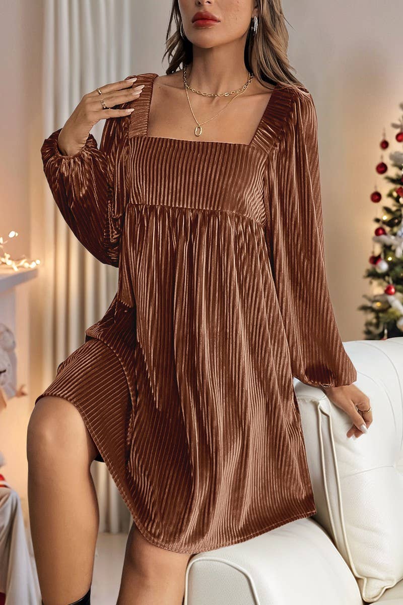 CWDSD7267_AUTUMN VELVET SQUARE NECK HALTER DRESS