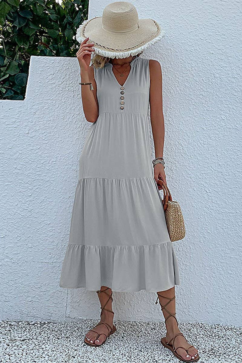 SLEEVELESS LOOSE CASUAL SOLID COLOR DRESS_CWDSD2822