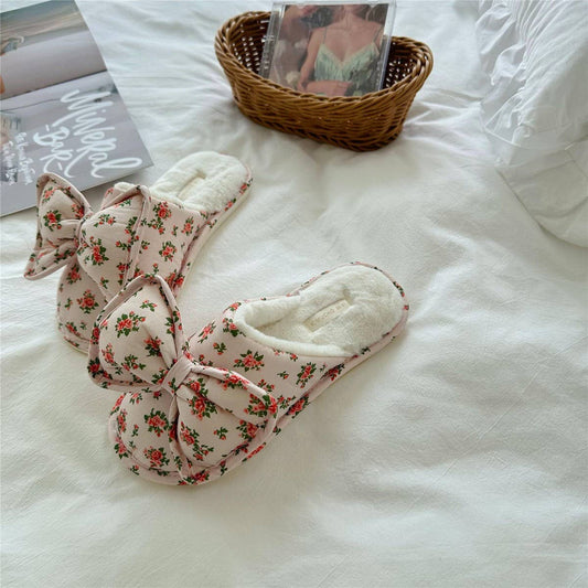 BOWKNOT WINTER PLUSH OPEN-TOED HOME SLIPPERS_CWMM2975