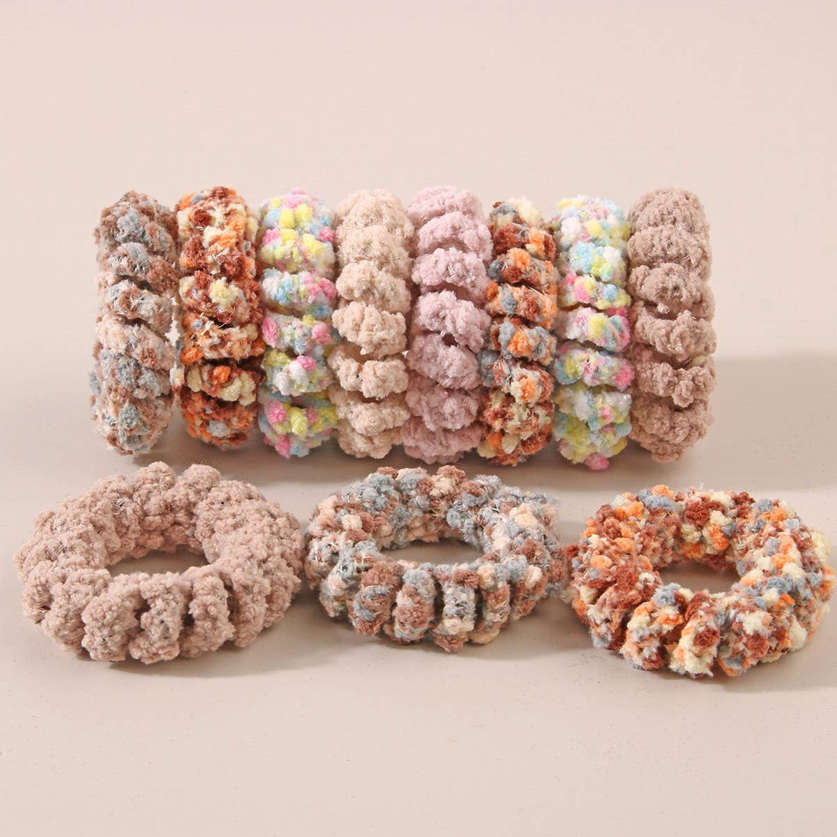 CWAHA07439_FUZZY TELEPHONE CORD HAIR TIE FOR WOMEN