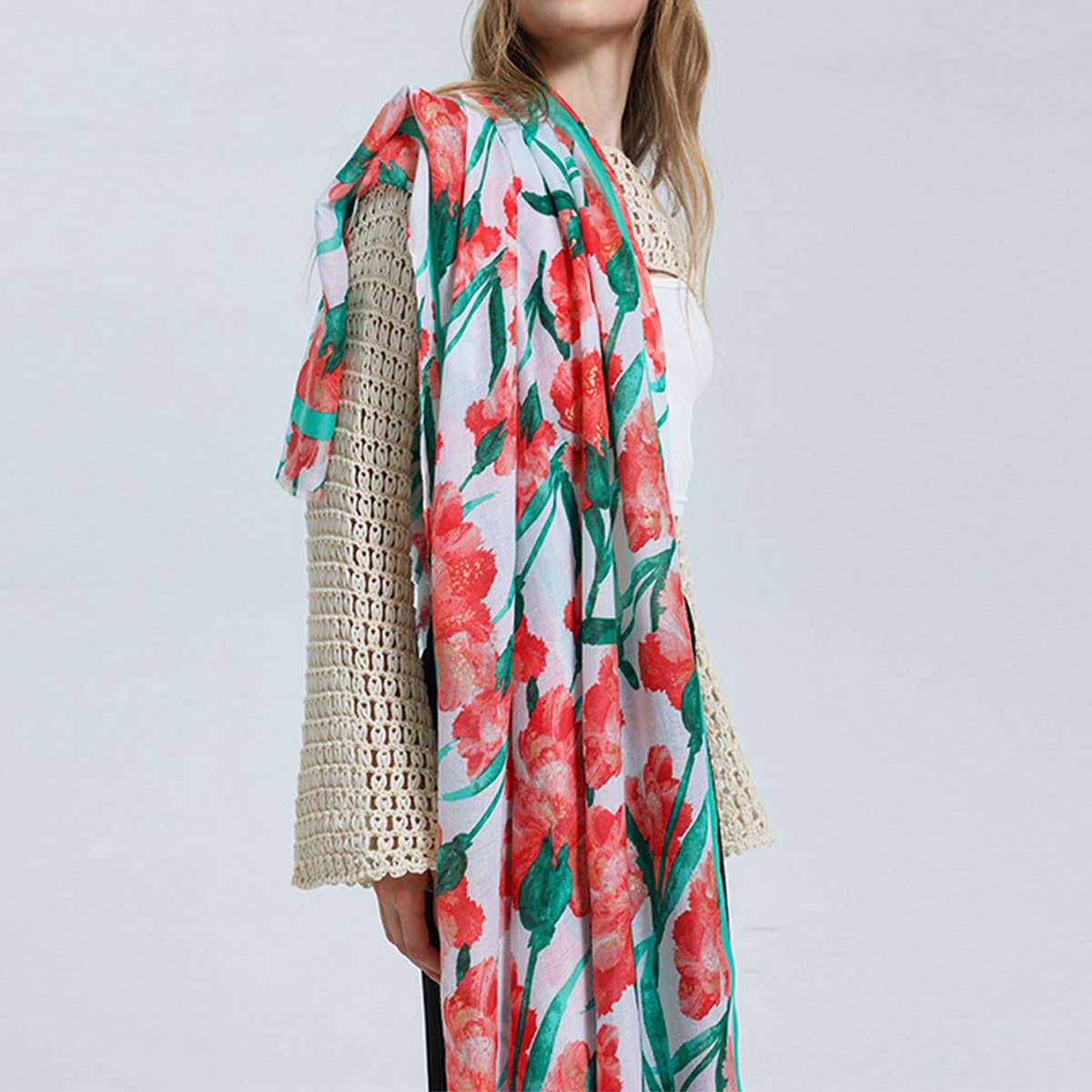 Floral Scarf - Lightweight Beach Wrap for Women