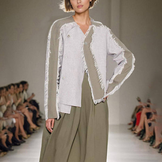 Fashionable Fringe Hem Blazer ? Colorblock Style