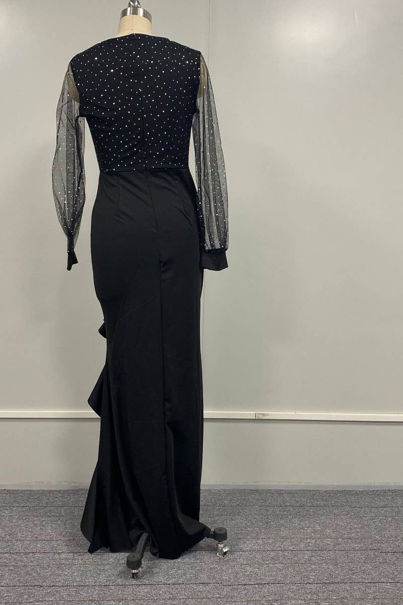 CWDMD5418_ELEGANT BLACK STRAPLESS BOHEMIAN MAXI DRESS