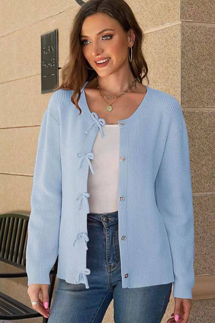 STYLISH AND COMFORTABLE BOW WOOL CARDIGAN