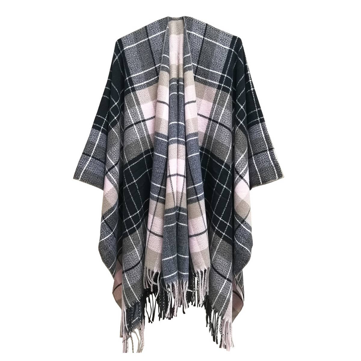 CAPE DOUBLE-SIDED PLAID SLIT SHAWL_CWASC1209