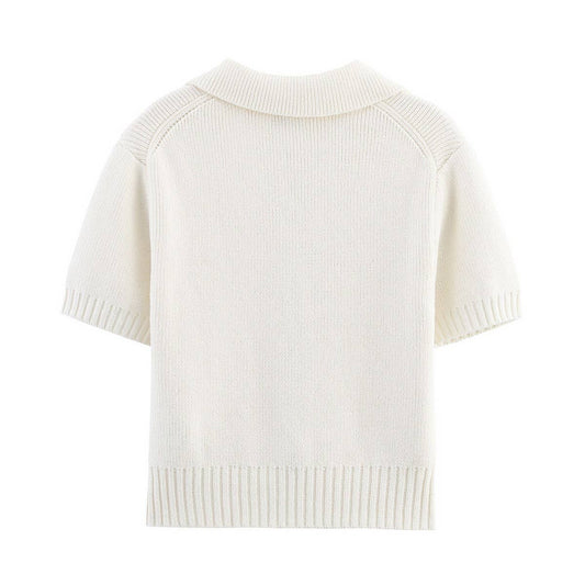 Knit Short Sleeve Top with Bow Detail