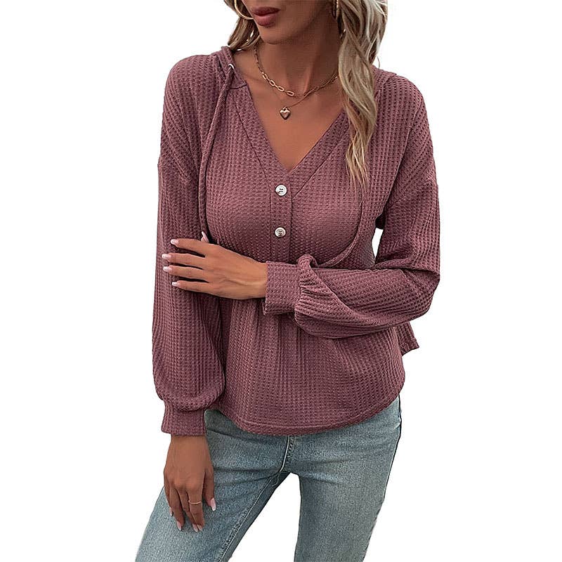 LONG SLEEVE SOLID COLOR HOODED SWEATER