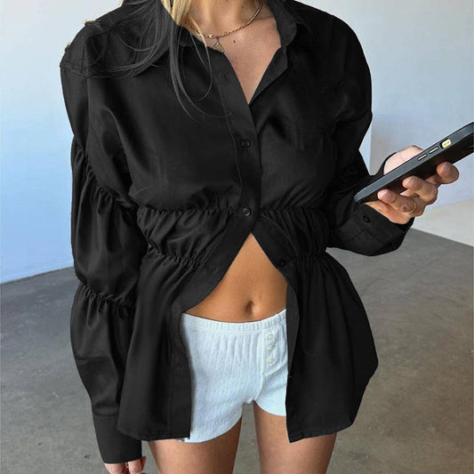 TEMPERAMENT CASUAL PLEATED SHIRT LONG SLEEVE