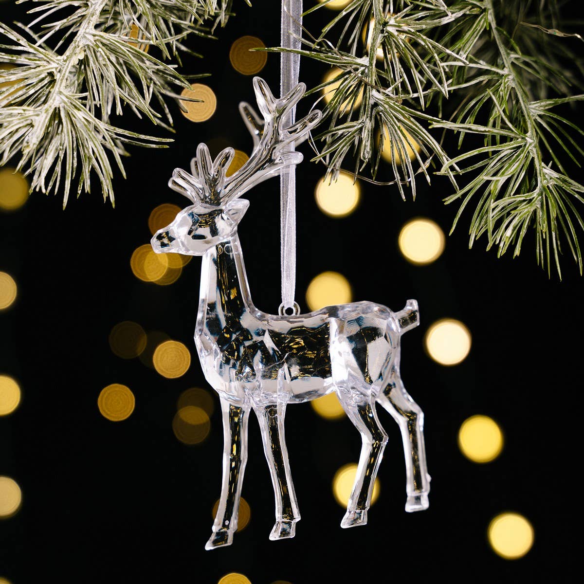 CWMM10192_CLEAR ACRYLIC REINDEER CHRISTMAS TREE ORNAMENTS