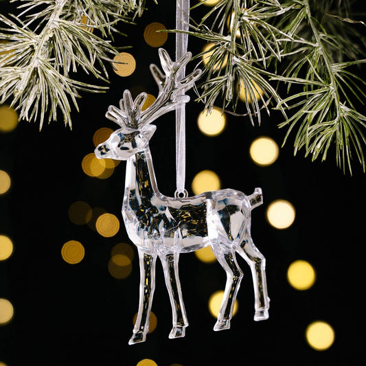 CWMM10192_CLEAR ACRYLIC REINDEER CHRISTMAS TREE ORNAMENTS
