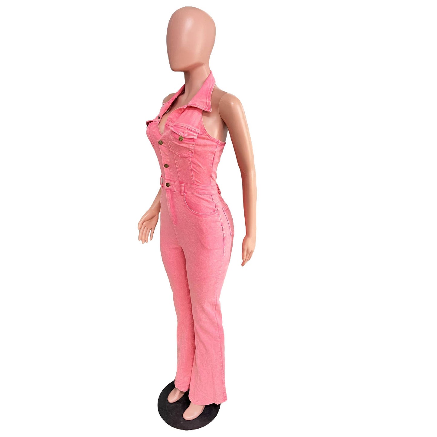 BACKLESS LAPEL POCKET CARGO PANTS JUMPSUIT