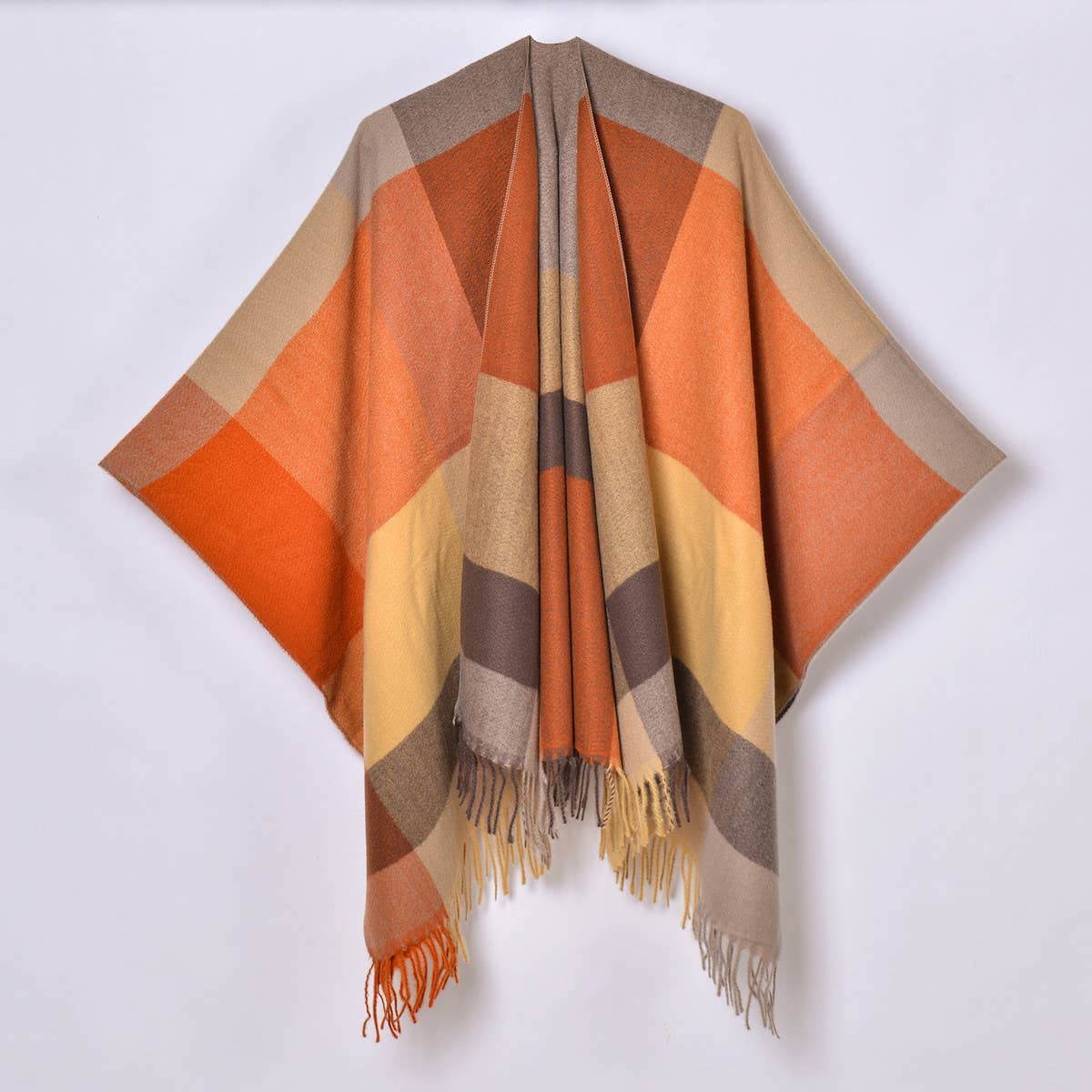 SIMPLE TASSEL MULTI-COLOR LARGE PLAID SHAWL_CWASC0942