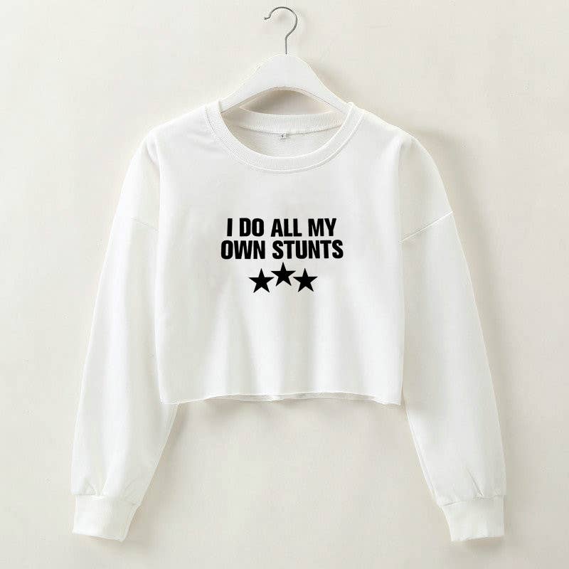 Round-neck printed long-sleeved crop top T-shirt