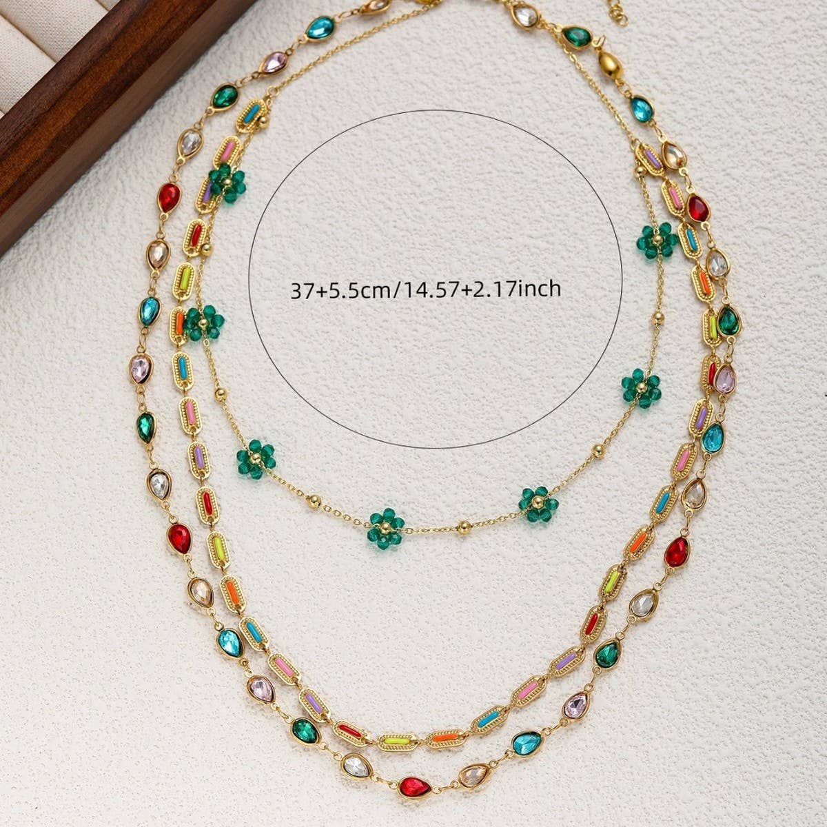 COLORFUL BEADED NATURAL STONE THREE-LAYER NECKLACE
