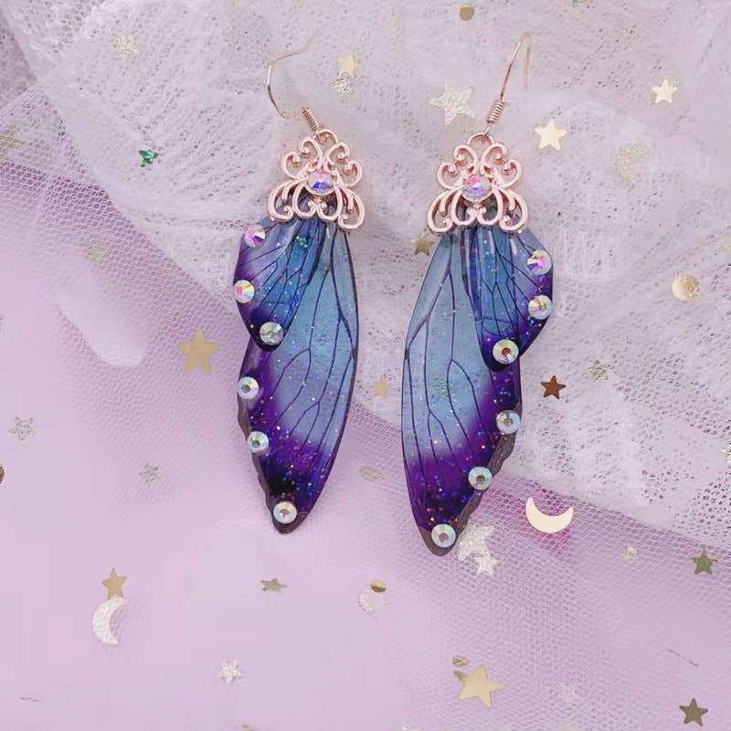 Elegant long earrings with cicada wing wings