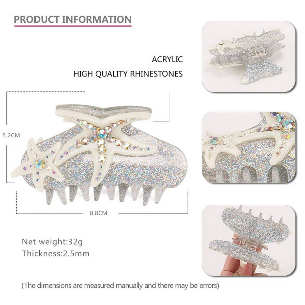STARFISH SHARK CLIP LIGHT LUXURY DIAMOND HAIRPIN_CWAHA4426