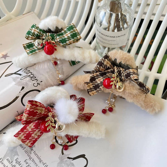 CHRISTMAS FUZZY HAIR CLIP BOW HAIR CLAW CLIP