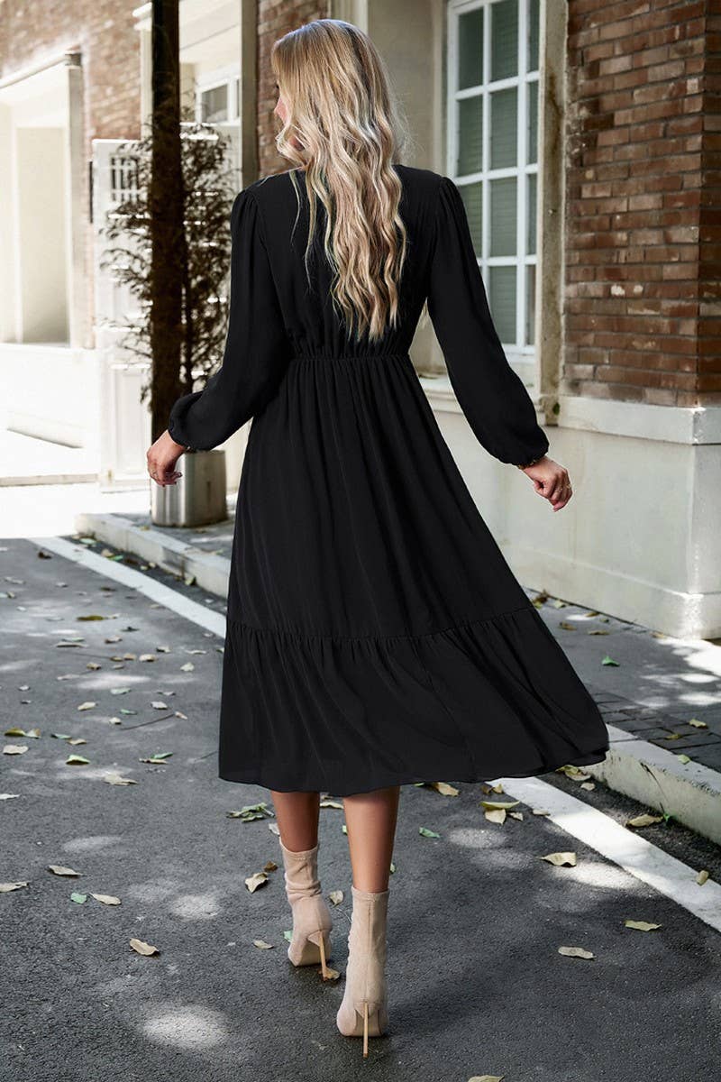 CWDMD0745_Deep V-neck Long Sleeve Maxi Dress