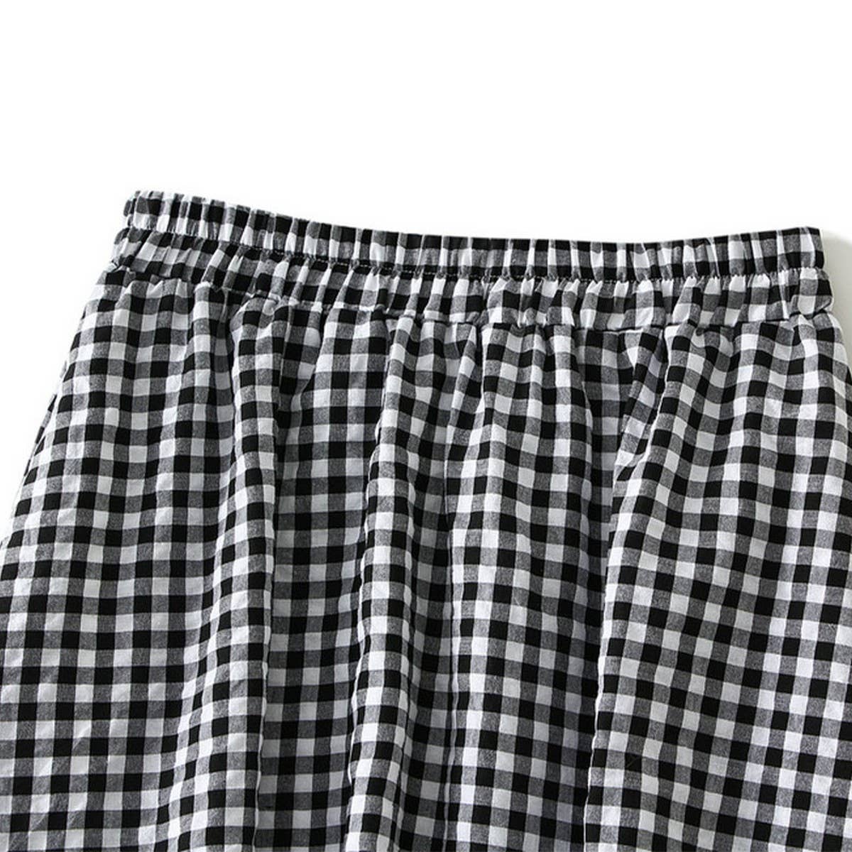 Lace Trim Plaid High-Waist A-Line Midi Skirt